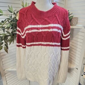 POL Red and White Cable Knit Sweater